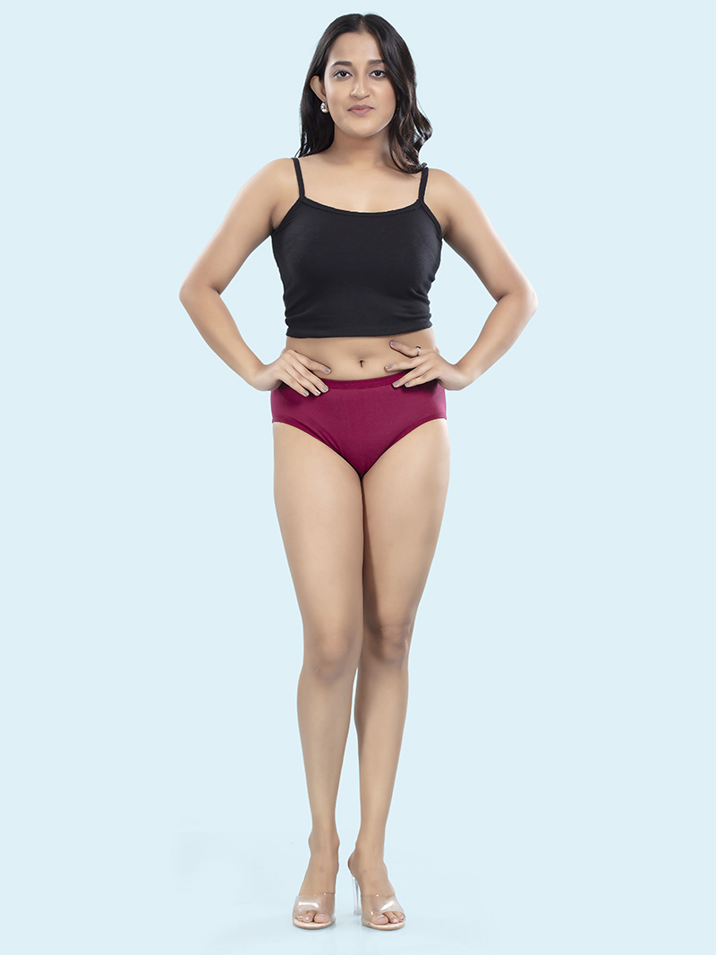 Cotton Solid Colour Mid Waist Panty In Maroon | Bold & Bae Fashion